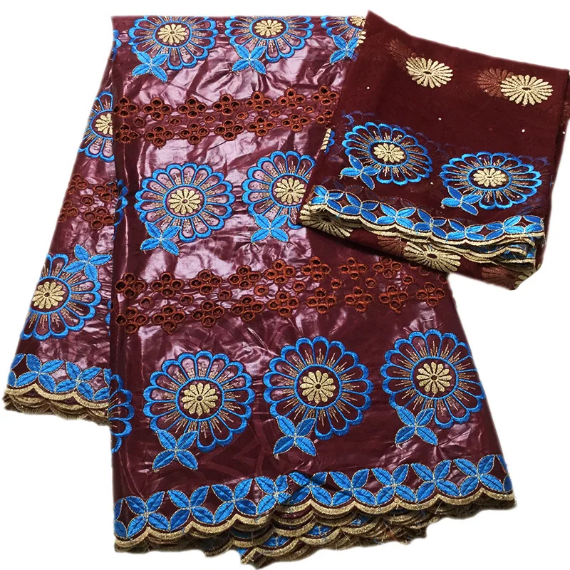 Выдолбленный дизайн элегантная с цветочным рисунком 5 ярдов Базен Riche и 2 ярдов чистая кружевная ткань PB63 хорошее качество африканская восковая кружевная ткань