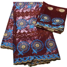 Выдолбленный дизайн элегантная с цветочным рисунком 5 ярдов Базен Riche и 2 ярдов чистая кружевная ткань PB63 хорошее качество африканская восковая кружевная ткань