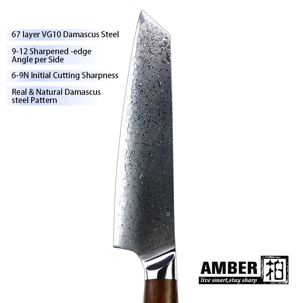 AMBER Damascus Chef Knife 9.2'' vg10 Damascus Steel Japanese Kitchen Knives Natural Wenge Wood Handle Razor Sharp Japanese Damas