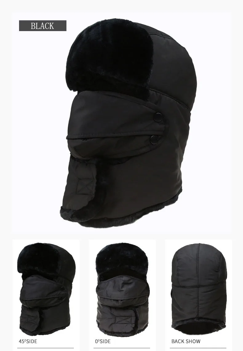 Зимняя шапка бини женская мужская шапка-маска ветрозащитная Толстая Теплая Лыжная зимняя шапка закрывающая уши шапка - Цвет: Black