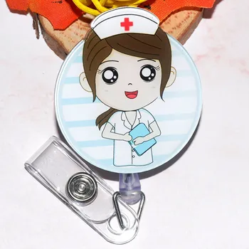 

Cartoon Nurse Retractable Pull Badge Reel ID Lanyard Name Tag Card Badge Holder Reels Doctor Nurse Supplies Nurse Badge Holder