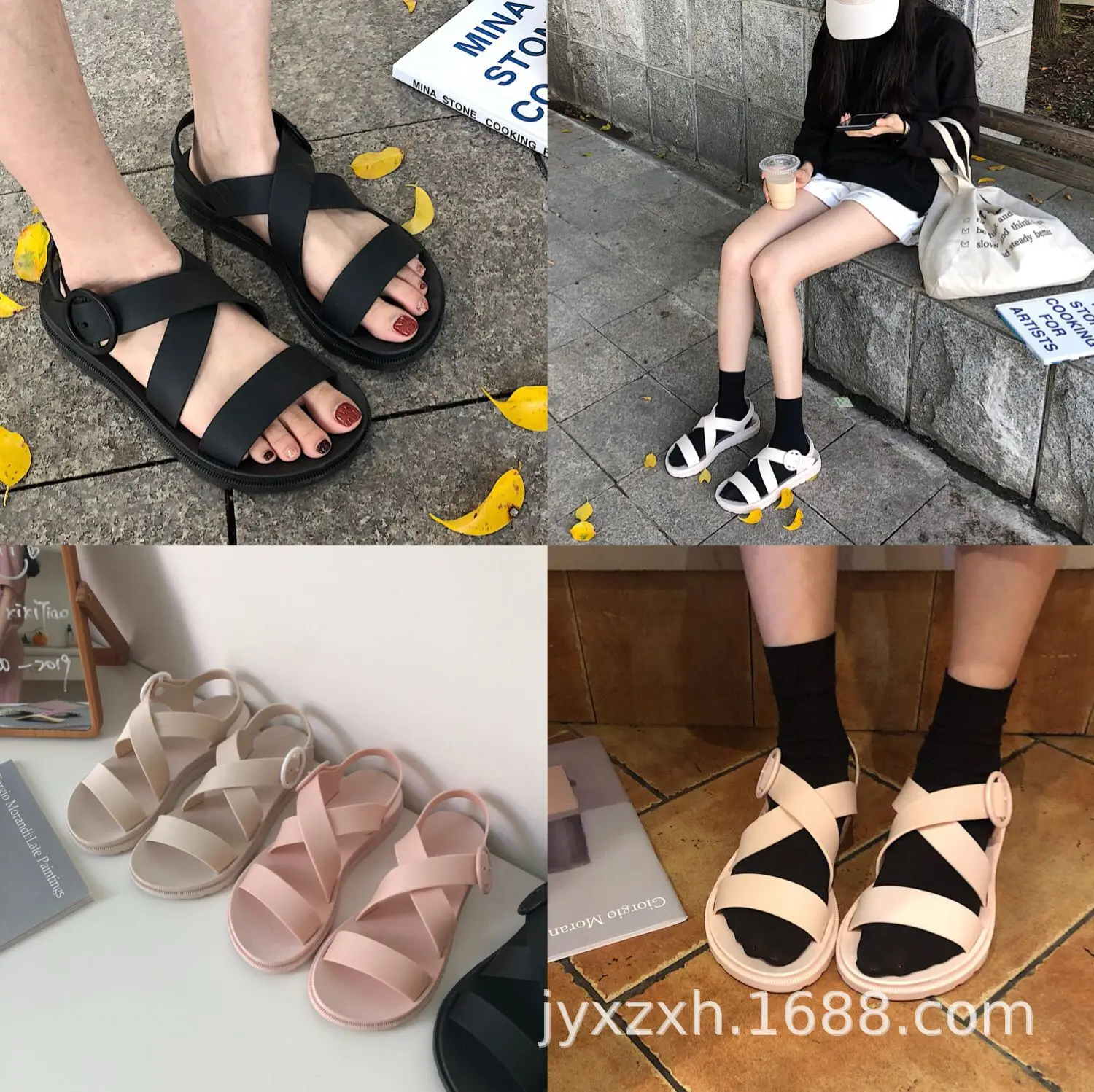 

Summer WOMEN'S Sandals Platform Student Sandals Anti-slip Cross Belt Versatile Thick Bottomed Straight-line Buckle Flat Top Shoe