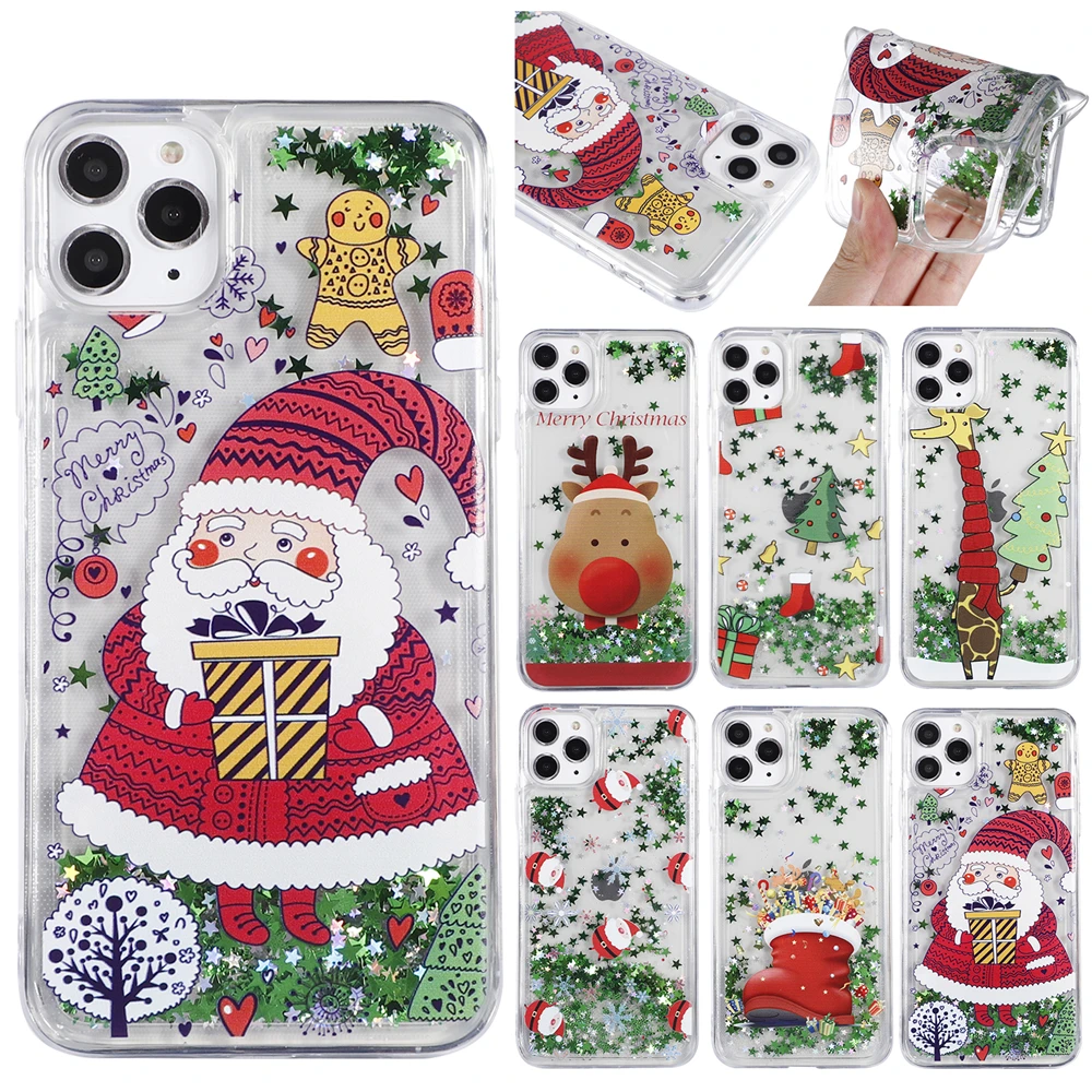 

for iPhone 11 Pro Max Cover Quicksand Liquid Christmas Case for iPhone SE 5 5S 6 6S 7 8 Plus XR Xsmax X Xs 11 Santa Claus Coque