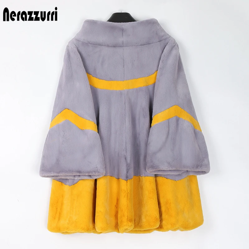 Nerazzurri Winter patchwork faux fur coat women