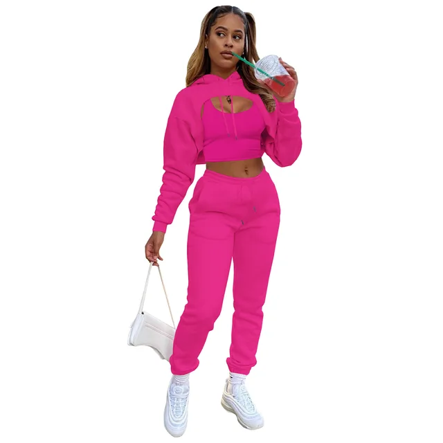 Women Hoodie Crop Tops Jogger Pants Set 