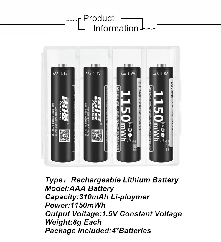 Leise 1,5 V AAA 1150mWh Перезаряжаемые литий Батарея 3A Li-ploymer аккумуляторы высокой емкости с Батарея чехол