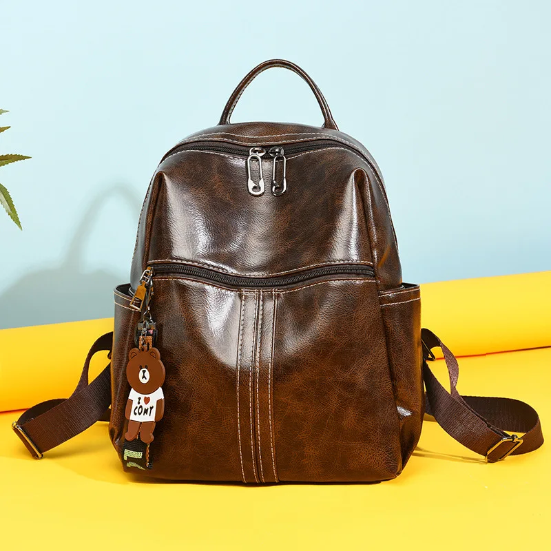 

Backpack Women's 2019 New Style Casual Retro Soft Leather Backpack Fashion Casual Large Capacity Travel Bag