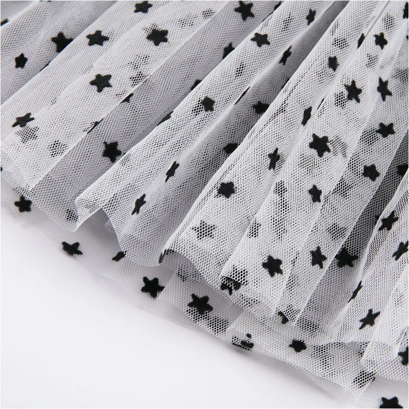 

Tk18775tu Girls Dress 2019 New Style Low Profile Gray Dotted Little Star Flocked Printed Gauze Skirt Tutu