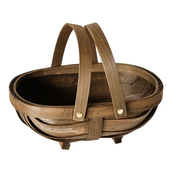 

Japanese style vintage wooden basket, in the form of receiving basket, by the receiving basket of French bread basket,