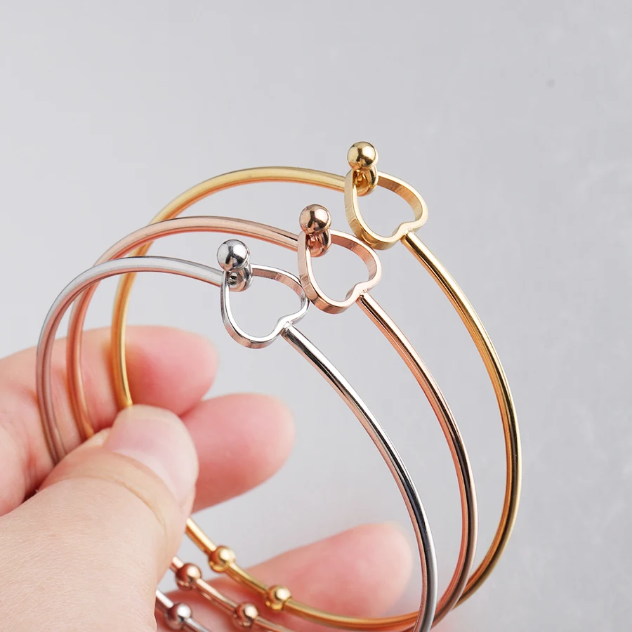 Fnixtar 2mm Thickness Wire Bangle Stainless Steel Open Love Heart Bracelets Bangle  60mm 10piece/lot 5