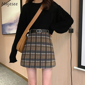 

Mini Skirts Women Vintage Plaid High Waist Kawaii Chic Autumn Winter Harajuku Korean Style Ladies Simple Ulzzang Womens Skirt