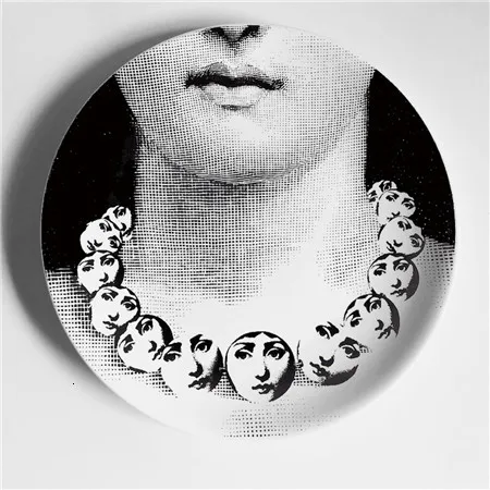 Fornasetti черно-белая иллюстрационная тарелка, настенная тарелка, домашний декор для отеля, человеческое лицо, керамическая посуда для декора стен - Цвет: 7