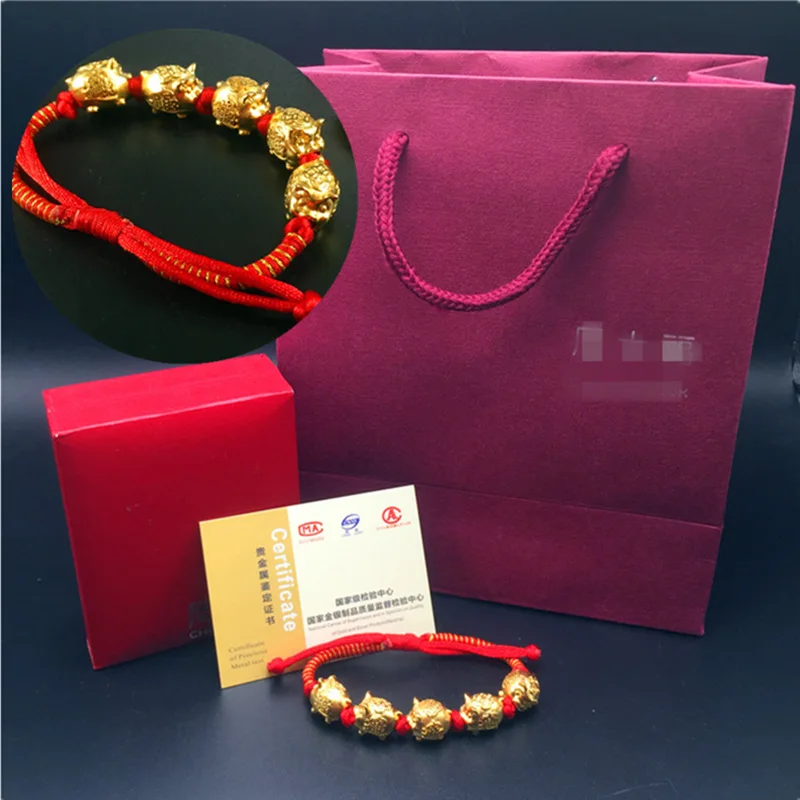 

2019 Pigskin Years Wufu Pigskin Red Rope Bracelets Good Start Auspicious Zodiac Pig Year of Fate Hand Weaving Bracelet Gift