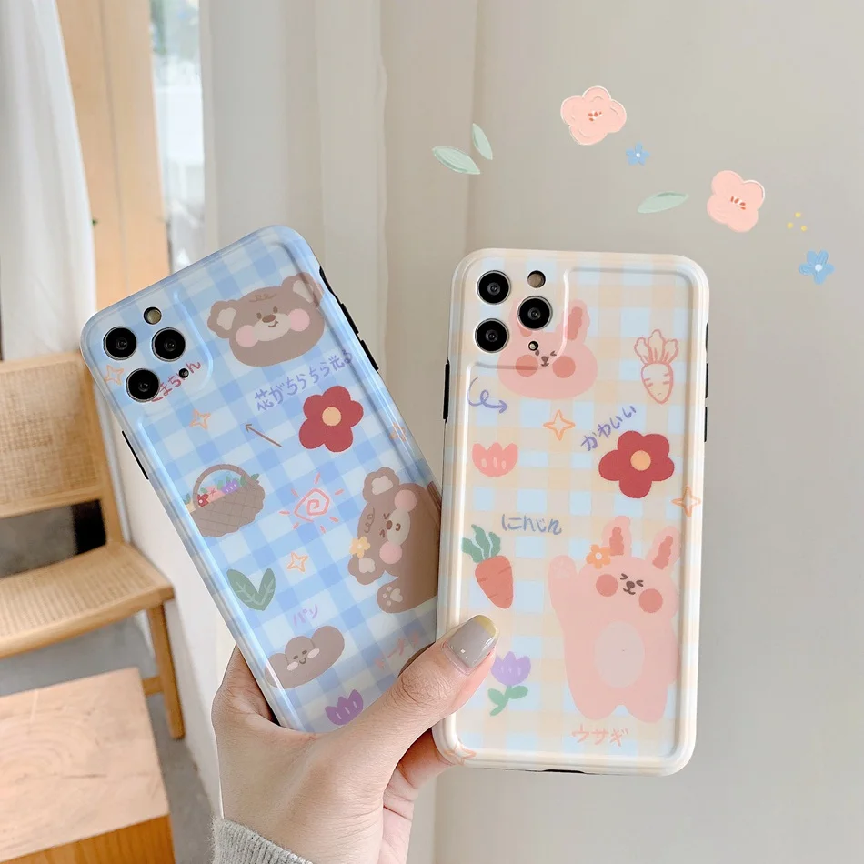 

For iPhone 11 Pro XS Max XR X Case Cute Cartoon Bear Rabbit Pattern Phone Case For iPhone 8 7 Plus Soft IMD TPU Shockproof Cover