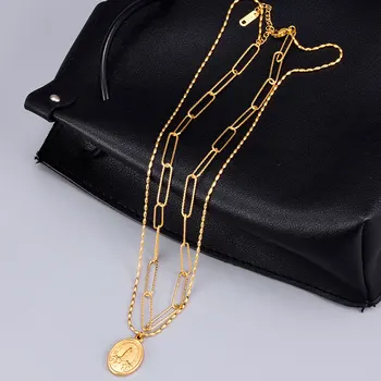 

Amaiyllis 18k Gold Minimalist Double Layer Gold Coin Necklace Exquisite Oval Charms Clavicle Chain Necklace For Female Jewelry