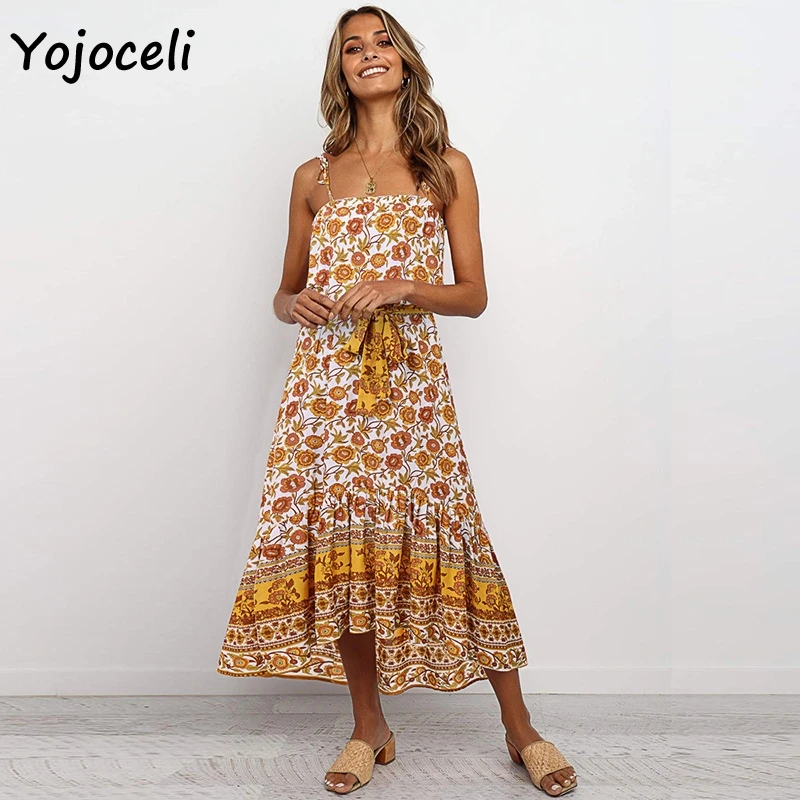 Yojoceli caftans стиль богемный Принт Сарафан для женщин свободный стиль лук миди платье для женщин vestidos