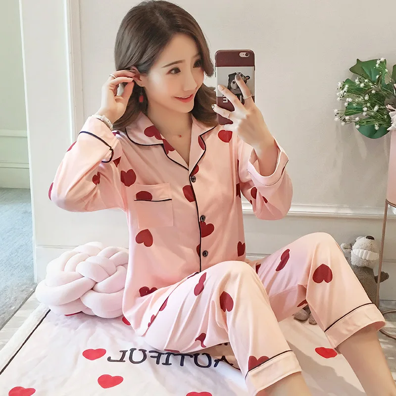 

Autumn Pajamas Women's Korean-style Cute Cardigan Long Sleeve Tracksuit Loose-Fit Set M-XXL Original Photo Shoot