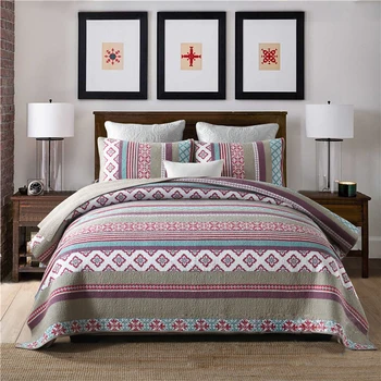 

CHAUSUB Bedspread Cotton Quilt Set 3PCS Quilts Print Coverlets Bed Cover Pillowcase King Queen Size Quilted Blanket on Bed
