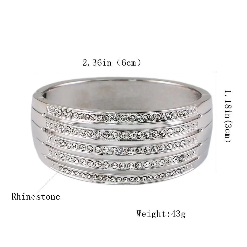 Fashion Ladies Plated with Rhinestones Charm Wide Cuff Open Bracelets Bangles