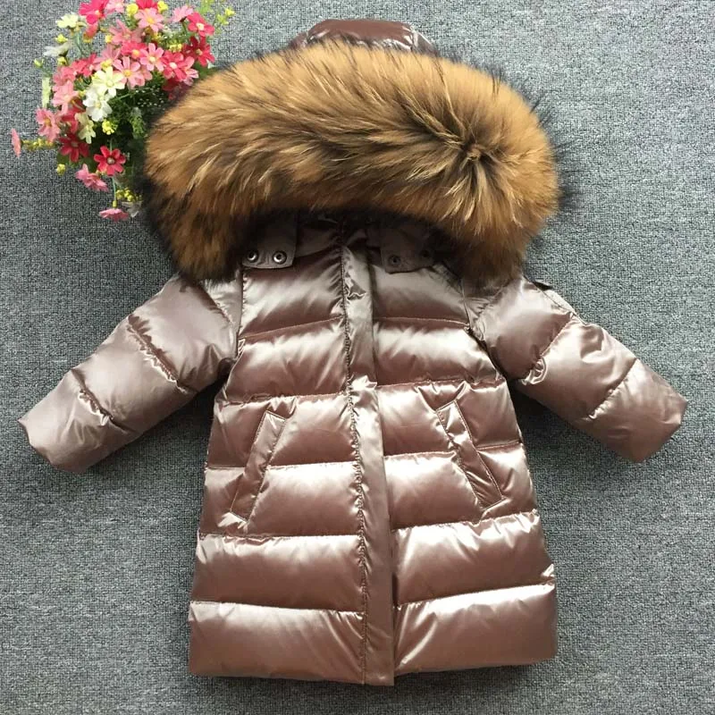 color 6 Racoon fur Утепленные парки с натуральным енотовым мехом для мальчиков и девочек на температуру до-30 градусов, для русской зимы длинное пуховое пальто 90, куртка пальто, одежда для маленьких детей - Цвет: color 6 Racoon fur