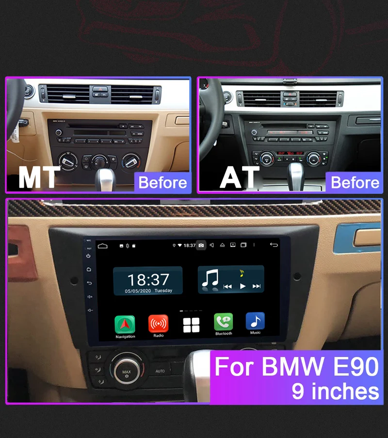 Radio con GPS para coche, reproductor Multimedia con Android 12, 9