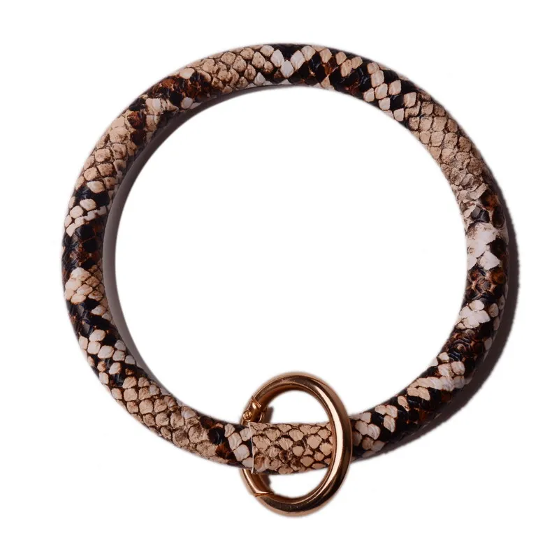 DZ0102 Snake beige Резиновые Новые Модные леопардовые брелок с кистями эмаль ПУ кожа O брелок монограмма круг браслет брелок для женщин девочек - Цвет: DZ0102 Snake beige