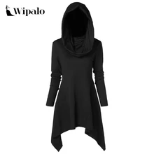 Wipalo осень-зима, Женская ассиметричная вязаная одежда с капюшоном и длинными рукавами, повседневные однотонные пуловеры, свитшоты, женские толстовки с капюшоном