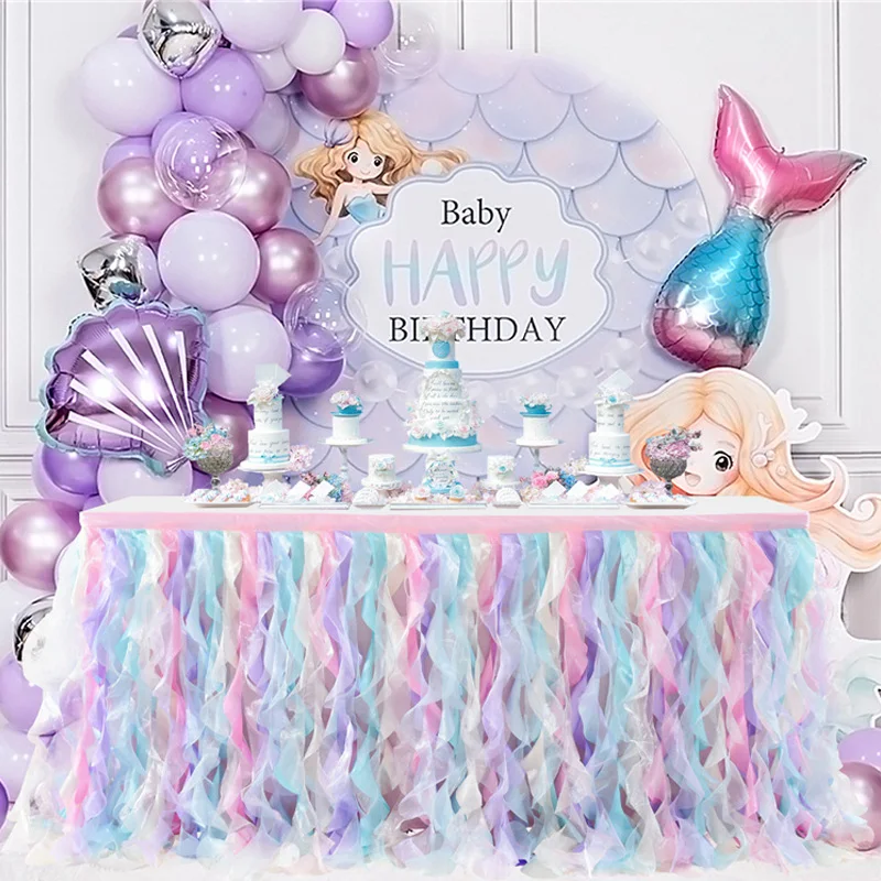 Rainbow Unicorn Table Skirt Tulle Mermaid Table Tutu Skirts for Baby Shower Kids Birthday Wedding Party Decorations Skirt