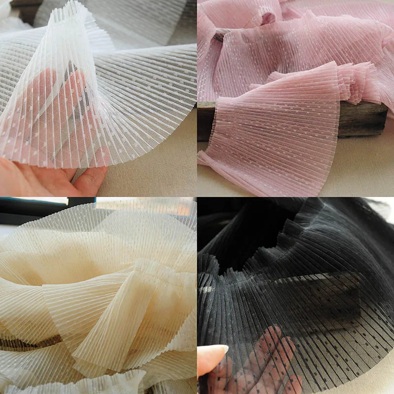 

5meters Pleated Lace Trim Bubble Skirt Ruffle 15cm 10cm White Black Dots Ribbon Fabric Accessories Tutu Laces Wedding Decoration