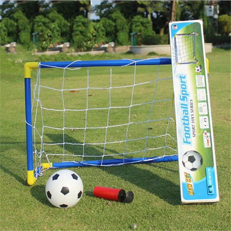 Folding Mini Football Soccer Goal Post Net Set With Pump Kids Sport