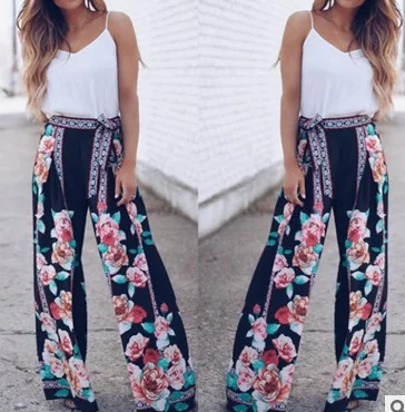 Female Trousers Women? s Floral Print High Waist Loose Pants Straight-Leg Pants ( S/M/L/XL)