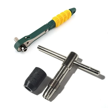 

GTBL 2 Pcs Wrench: 1 Pcs 6.35Mm Inner Hexagon Ratchet Socket Wrench with Dual-Head & 1 Pcs T-Handle Tap Wrench Chuck Type