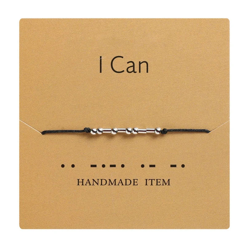 Handmade Morse Code Beads Adjustable Black String Bracelet With I Love You Lettering Cardboard Creative Charm Jewelry For Lover
