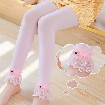 

Spring Summer Children's Girl Leggings Lace Baby Girls Nine Points Pants High Elastic Velvet Anti-pilling White Dance Pants