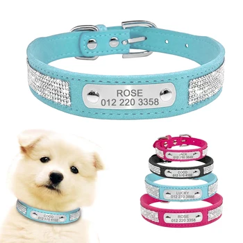 

Bling Rhinestone Dog Cat Collar Personalized Custom Pet Puppy Collar Dog ID Tag Collars For Small Dogs Chihuahua Free Engraved