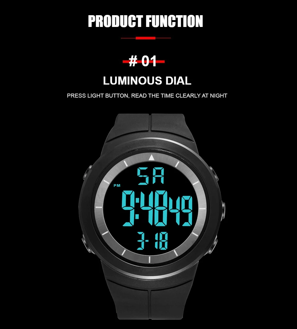 Fashion Digital Men Watches White Waterproof Outdoor Referee Sport Watch Shock Resistance Electronic Wristwatch Stopwatch Clock 3