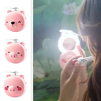 

Cute Makeup Mirror Fan Plastic Outdoor Home Travel USB Mini Fan Mini Cooling Fan Night Light Lithium Battery Cartoon Summer