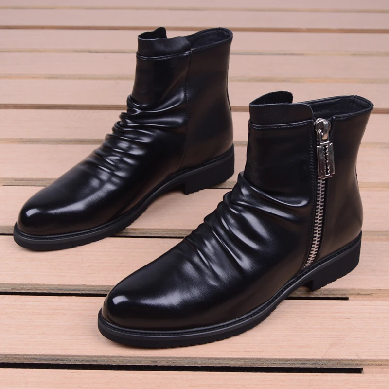new arrival mens luxury fashion cowboy boots comfortable genuine leather shoes pointed toe ankle boot gentleman black botas mans