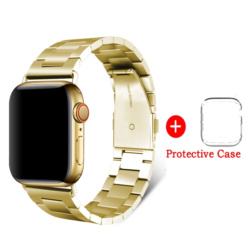 Apple Watch ремешок из нержавеющей стали плюс Чехол 42 мм 38 мм 1/2/3/4/5 металлический ремешок браслет для iWatch серии 4 5 44 мм 40 мм ремешок для часов - Цвет ремешка: gold