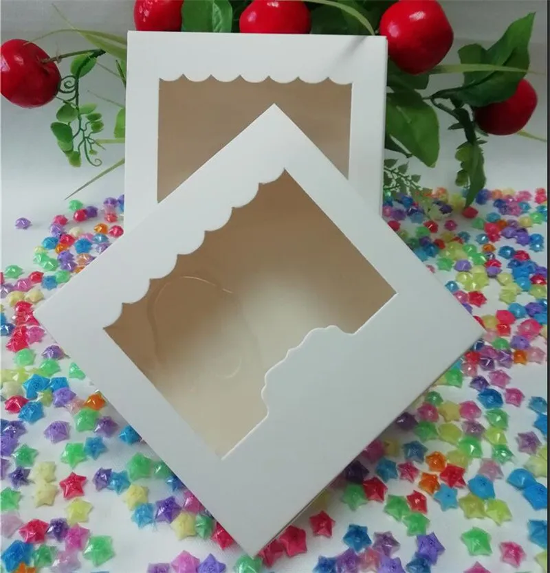 

10pcs Accept Customize Logo Square Macarons Box Clear PVC Window Cake Box Chocolate Muffin Biscuits Box for Cookie Package 3Size