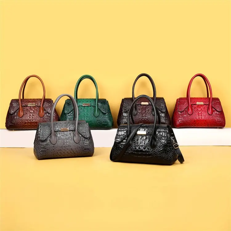 Retro Red Green Leather Womens Alligator Bags Luxury Designer Handbag Brown Black Ladies Large Crocodile Crossbody Bag for Women (2)