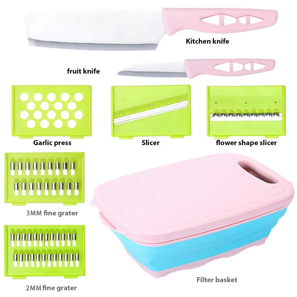 9 in 1 Multifunction Kitchen Chopping Blocks Foldable Cutting Board With Washing Drain Basket Kitchen Plastic Chopping Boards