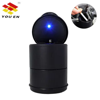 

YOUEN LED Portable Car Ashtray Holder Cup Black Car High Flame Retardant Trash Automatic Light Mini simpleTrash with light