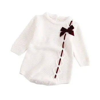 

Baby Girls Long-Sleeved Rompers Sweater Cotton Bow Knit Romper Jumpsuit New