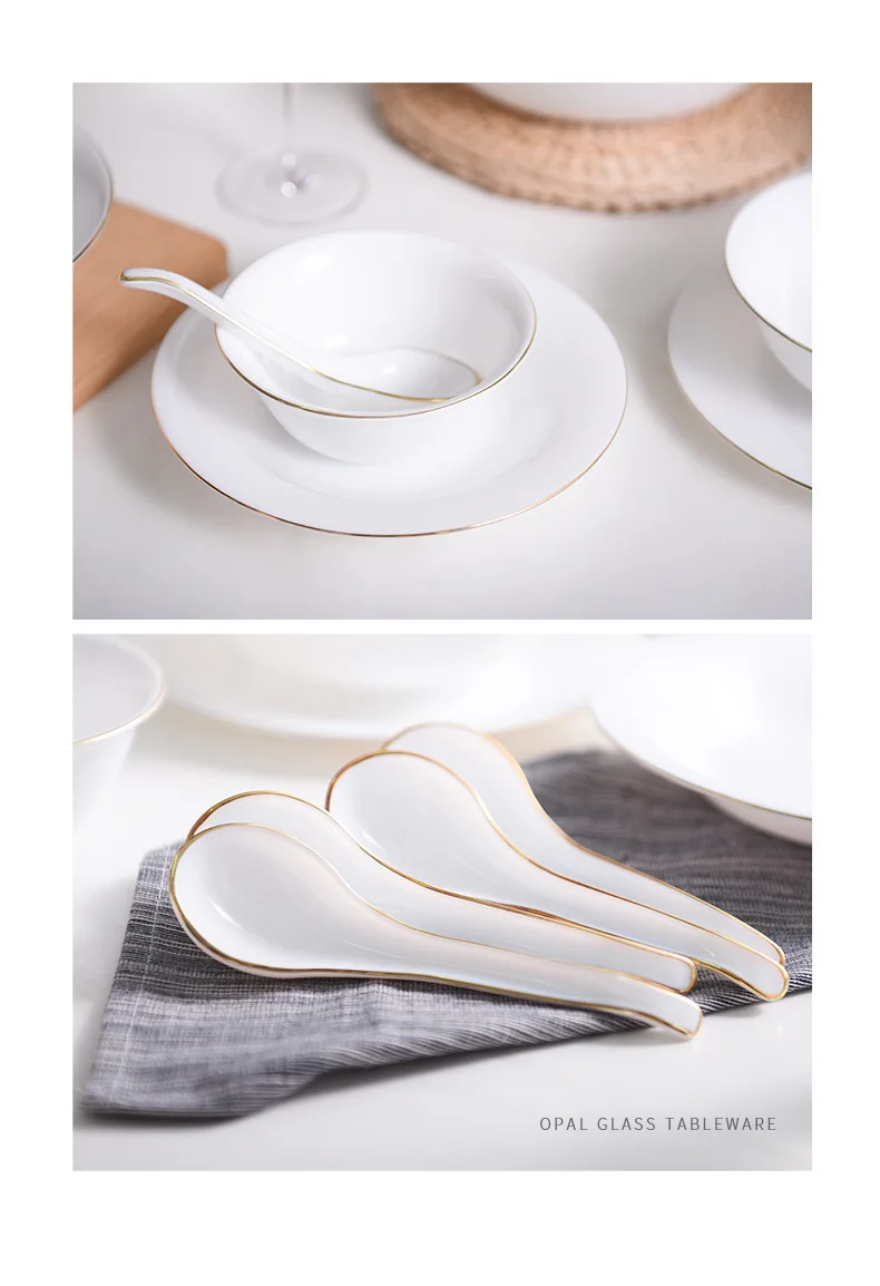 Белый с суповую тарелку, производство Китай чашка, столовая посуда набор с золотистого обод фарфор суп с лапшой салатник рыбное блюдо ложка Стекло посуда столовая посуда