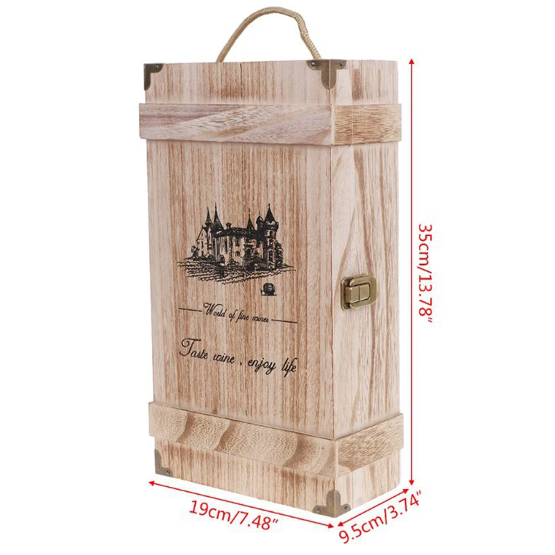Vintage Wood 2 Red Wine Bottle Box Carrier Crate Case Storage Carrying Display Holder Birthday Party Christmas Gift 2
