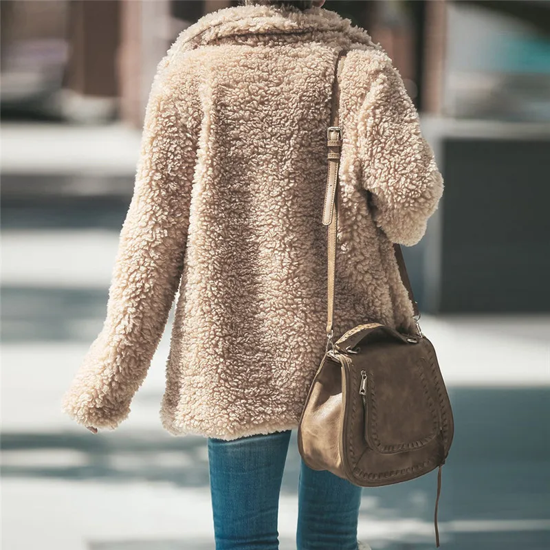Женские зимние пальто плюшевое пальто однотонный лацкан пальто с длинными рукавами кардиган плюшевое пальто кашемировое пальто длинное серое пальто плюс размер