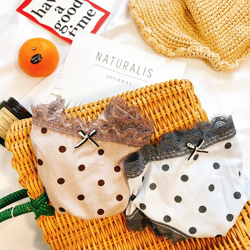 

Sexy lingerie lovely dot Women's Panties cute cartoon pattern lace Female Fashion Sweety Briefs pure cotton Women's Underwear