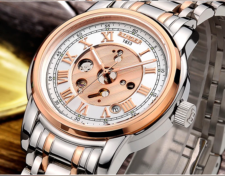 Мужские часы водонепроницаемые швейцарские мужские часы Автоматические Механические БИНГЕР люксовый бренд наручные часы Мужские часы Скелетон B1159G