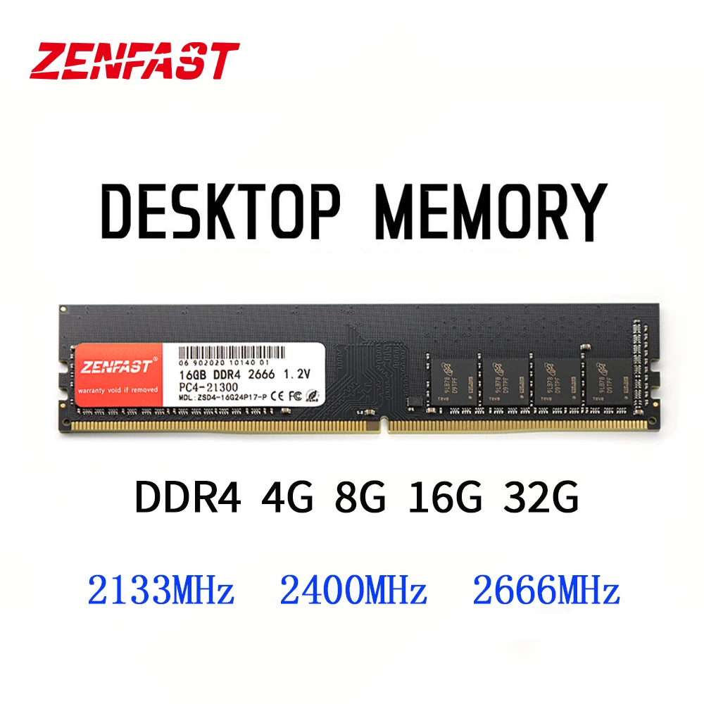 ZENFAST DDR4 escritorio 1 gb 2GB 4GB 8GB 16gb 32GB de Memoria 2133, 2400, 2666MHz, Memoria Ram Dimm 288 Pin-1,2 V de alto rendimiento